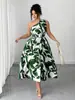 2026 Moda Femenina Tallas Grandes Transfronteriza Primavera/Verano Más Vendido Vestido de Un Hombro con Estampado Floral Estilo Vacacional Elegante Vestido Largo