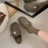 En stock~Zapatos Birkenstock de cuero genuino con suela gruesa para mujer, con forro de felpa, sin cordones, zapatos de algodón de lana de cordero, zapatillas de media caña de punta cerrada, para usar al aire libre