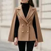 Casaco de Lã Europeu de Botão Duplo Acinturado Feminino Outono Inverno Nova Moda Elegante Curto Capa Terno Top