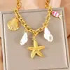 Collar de Acero Inoxidable Cadena para Clavícula Colgante Estrella de Mar Pegamento Exagerado Transfronterizo Serie Océano Casual Pez Tropical Concha