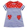 2026 Vestido de Malha de Algodão com Manga Curta para Meninas Vestido Infantil de Verão Listrado com Desenhos Longo