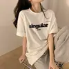 Camiseta branca solta de manga curta com estampa de letras estilo Harajuku para mulheres, nova moda verão 2022, estilo coreano, comprimento médio