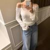 Elegante Coreano Primavera y Otoño Nuevo Estilo Francés Simple Moda Hombros Descubiertos Cuello Halter + Tirantes Finos Ajustado Tejido Conjunto de Dos Piezas para Mujer