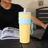 Taza térmica de alta calidad y estéticamente agradable, linda taza de café de acero inoxidable 316, adecuada para mujeres, con pajilla para usar en el coche y gran capacidad para contener hielo y agua.