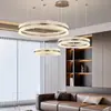 Lámpara de araña de cristal de lujo ligero para sala de estar, estilo italiano minimalista, lámpara circular de alta gama para hotel y villa, accesorio de iluminación LED de protección ocular, hierro