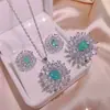 Venda quente ao vivo conjunto de joias da moda pingente Paraíba brincos de tarraxa anel três peças tiktok live goods