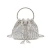Bolso de cubo con cordón de pedrería para mujer, bolso de mano circular con borlas, bolso cruzado de noche, bolso de mano de fiesta de lujo ligero