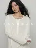 Camiseta de manga larga estilo relajado HAVEGAN/Otoño con lyocell y lino para mujer, top casual estilo old money