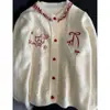 Suéter Cardigan Bordado de Cachorrinho Fofo com Laço e Botão de Coração para Mulheres, Doce e Rejuvenescedor, Novo Estilo Emagrecedor para Outono e Inverno