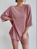2026 nuevo conjunto de shorts casuales de verano de color liso para mujer, holgado, de cuello redondo, moda europea y americana transfronteriza AliExpress