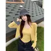 Camisola Listrada Colorida de Contraste de Nicho Conjunto Hot Girl Cardigã de Manga Longa com Temperamento Feminino Jaqueta Curta Conjunto de Duas Peças
