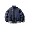Roupas Vintage 2025 Inverno Novo Retro Japonês Botão Decorativo na Gola Botões Costas com Patchwork Gola Alta Jaqueta de Algodão