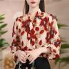 2024 Patchwork Volante Reductor de Edad Top de Gasa Floral para Mujer Principios de Primavera Nuevo Sentido del Diseño Camisa con Cinta Marea