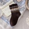 Meias de Lã Outono e Inverno para Mulheres, Estilo Étnico Fair Isle, Meias Grossas Quentes de Cano Médio, Meias Slouch Versáteis Retrô Japonesas