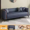 Sofá de cuero pequeño para apartamento, sala de estar y dormitorio, diseño simple y moderno, adecuado para propiedades de alquiler, de tres plazas, sofá doble, madera estilo italiano