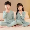 Conjunto de Roupa Térmica Infantil de Lã e Seda para Outono para Meninos e Meninas, Bebês e Crianças Maiores, Pijama Térmico de Algodão