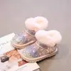Botas de Nieve para Niña 2026 Otoño Más Terciopelo Grueso Cálido Rosa Lentejuelas Flores de Perla Antideslizante Botines Cortos de Algodón para Niños