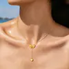 Collar de Acero de Titanio Chapado en Vacío 18K con Corazón de Amor, Borla de Lazo, Estilo Princesa Fugitiva, Collar de Moda que No se Desvanece para Mujeres