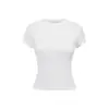 Camiseta Básica Estilo Kardashian Europeu e Americano Cor Sólida Gola Redonda Elástica Ombro Normal Manga Curta para Mulheres, Top de Verão Fino Cintura Ajustada