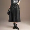 Falda de cuero para mujer, nueva moda otoño 2026, de cintura alta, con abertura, corte ajustado, que realza la figura, que estiliza la altura, falda lápiz recta