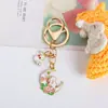 Chaveiro de Coelho do Festival do Meio Outono Chaveiro de Coelho Flor de Cerejeira Japonesa Liga de Zinco Pingente de Bolsa Coelho da Lua Fofo Desenho Animado