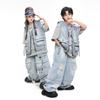 Roupas Hip-hop Modernas para Crianças Meninos e Meninas Jeans Cinza Largo Cool Manga Curta Calças de Hip-hop Infantil Fantasia de Performance