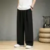 Pantalones Casuales de Pierna Ancha para Hombre de Algodón y Lino Estilo Chino Nuevo Verano 2026 Estilo Étnico Talla Extra Modernos Rectos Sueltos