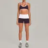 Conjunto de yoga transfronterizo con cuello halter, pliegues invisibles, realce de glúteos, cintura plegable y colores contrastantes, conjunto deportivo de dos piezas 4583+2600