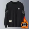 Moletom Masculino Forrado com Fleece e Espessado para Outono e Inverno, Pulôver Solto com Gola Redonda, Camisa Base de Manga Longa, Top Versátil e Moderno para Homens