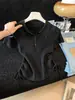 Estilo Coreano Simples Gola Meio Aberta Design em Tricô Trançado Franzido Afinando Tricô Top Feminino Verão Tendência