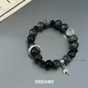 Pulseira de Impressão Wang Yechang Design de Nicho Feminino Nova Pulseira de Contas Dupla Camada Taiji Bagua Chinês Estilo Nacional