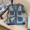 Estilo pequeno e perfumado Colete jeans feminino jaqueta sem mangas primavera e outono 2024 novo este ano popular colete casaco