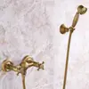 Traje de ducha retro simple estilo europeo de cobre antiguo, grifo de agua caliente y fría, boquilla de mano triple montada en la pared de la bañera