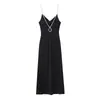 Ins ropa de mujer al por mayor estilo europeo y americano transfronterizo nuevo colorblock con ribete vestido midi de satén de seda 1165170