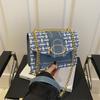 Bolsa Pequena Estilo Coreano Feminina 2024 Nova Elegante Versátil Corrente Bolsa Quadrada Pequena Verão Cor Contrastante Lã Bolsa de Ombro Único Transversal