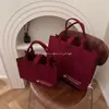 Bolso Nuevo de Fieltro Rojo Cereza, Bolso de Mano de Aspecto Elegante con Cierre a Presión, Bolsa de Compras Portátil de Gran Capacidad para Salir