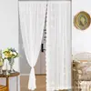 Cortina de malla para ventana de doble fila con pasacintas, cortina sin taladro, cortina blanca translúcida estilo francés para sala de estar, dormitorio, balcón, cortina divisoria
