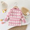 Suéter Infantil Pulôver Saia Feminina Bebê Outono e Inverno Novo Xadrez Quadrado Pulôver Conjunto de Duas Peças Estilo Coreano Vestido de Tricô Estilo Ocidental