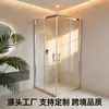 Mampara de ducha de aluminio en forma de L, mampara de baño, puerta de cristal, puerta corredera, baño con zonas separadas de seco y húmedo, hecho a medida