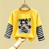 Nuevas Camisetas de Manga Larga para Niñas de Primavera y Otoño, Camisetas de Dibujos Animados Coreanas de Algodón Puro para Niños, Elegantes Camisetas Básicas con Retazos para Bebés