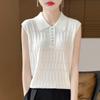 Chaleco suéter sin mangas con cuello POLO para mujer, primavera y verano, nueva moda, solapa hueca, tejido de punto, camiseta top para mujer