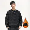 Ropa para Hombre Fengshe / Sudadera de Manga Raglán para Primavera y Otoño con Logo, Línea de Hombro de Ante Sintético, Tres Rayas, Top de Manga Larga con Forro Polar para Hombre