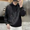 Sudadera con capucha Patchwork Deconstruida Guerrero Negro para Hombre Otoño Ligera de Nailon Ropa Deportiva corte limpio Top de Trabajo