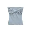 Top Tubo Sexy Sem Costas com Tiras Cruzadas para Mulheres, Novo Estilo de Verão com Bojos Embutidos, Pode Ser Usado como Peça Externa, Top Tubo Azul Spicy Girl