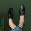 Mocasines de piel de vaca con costuras de cachemira, primavera 2023, nuevos zapatos de tacón bajo con punta cuadrada y boca profunda para mujer