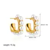 Pendientes de acero inoxidable chapados en oro de alta calidad, ligeros y de lujo, transfronterizos europeos y americanos, elegantes y a juego con perlas geométricas.