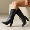 Botas de Caballero con Tacón Alto 40 Puntos de Amazon Puntiagudas Botas de Talla Gruesa Altas 48 Botas para Mujer Comercio Exterior Botas con Borlas Nuevas Marrones