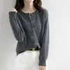 Nuevo Cárdigan de Punto con Cuello Redondo para Primavera y Otoño, Suéter Holgado Adelgazante para Mujer, Top de Punto Versátil Corto, Camisa Base para Mujer