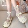 Botas aún algodón primavera y verano calcetines de hada Lolita de caña media blanco lechoso lazo estilo ballet calcetines transparentes ultrafinos con felpa