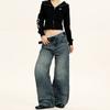 Yongfang Jeans Americanos Retro Nostálgicos Azules para Hombre y Mujer, Lavados y Desgastados, Simples, Holgados, Ajustados, Pantalones Rectos Casuales